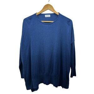 Mersea Oversized Knit Sweater Womens One Size‎ Navy+Red Heart Elbow-Patch Cozy